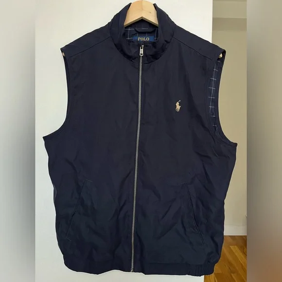 Polo Ralph Lauren Navy Blue Vest Men’s Plaid Lined Pony Logo Size M - Picture 1 of 6